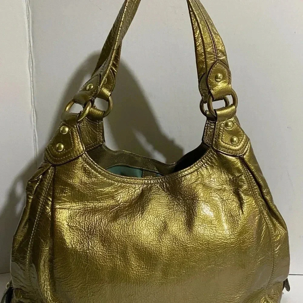 Coach gold metallic leather satchel handbag